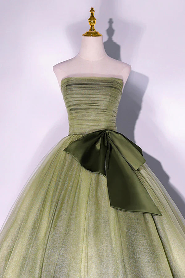 Wholesale Green Tulle Long A-Line Prom Dress Green Strapless Evening Gown
